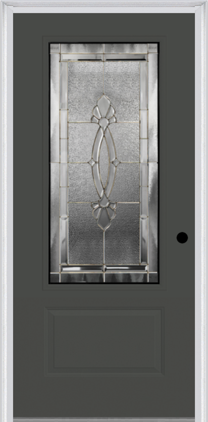 MMI 3/4 Lite 1 Panel 3'0" X 6'8" Fiberglass Smooth Belaire Zinc Decorative Glass Exterior Prehung Door 608