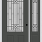 MMI 3/4 Lite 2 Panel 6'8" Fiberglass Smooth Courtyard Nickel Vein Wrought Iron Exterior Prehung Door With 1 Courtyard Nickel Vein Wrought Iron 3/4 Lite Decorative Glass Sidelight 607