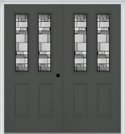 MMI TWIN/DOUBLE 2-1/2 LITE 2 PANEL 6'8" FIBERGLASS SMOOTH METRO PATINA DECORATIVE GLASS EXTERIOR PREHUNG DOOR 692