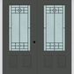 MMI TWIN/DOUBLE 3/4 LITE 2 PANEL 6'0" X 6'8" FIBERGLASS SMOOTH BEAUFORT PATINA DECORATIVE GLASS EXTERIOR PREHUNG DOOR 607
