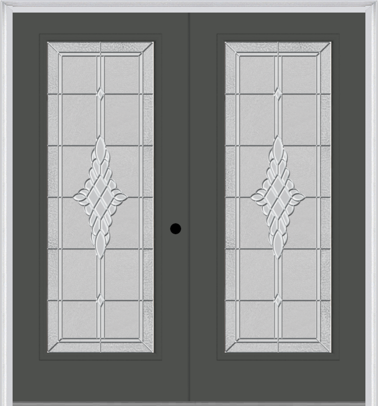 MMI Twin/Double Full Lite 6'8" Fiberglass Smooth Grace Nickel Or Grace Patina Decorative Glass Exterior Prehung Door 686