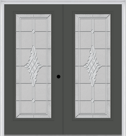 MMI Twin/Double Full Lite 6'8" Fiberglass Smooth Grace Nickel Or Grace Patina Decorative Glass Exterior Prehung Door 686