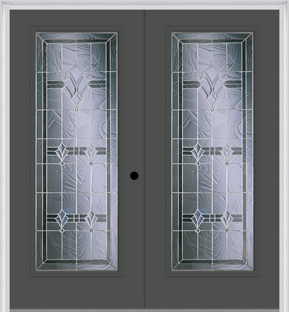 MMI Twin/Double Full Lite 6'8" Fiberglass Smooth Radiant Hues Nickel Decorative Glass Exterior Prehung Door