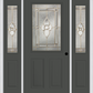 MMI 1/2 Lite 2 Panel 6'8" Fiberglass Smooth Nouveau Nickel Or Nouveau Patina Exterior Prehung Door With 2 Half Lite Nouveau Brass/Nickel/Patina Decorative Glass Sidelights 684