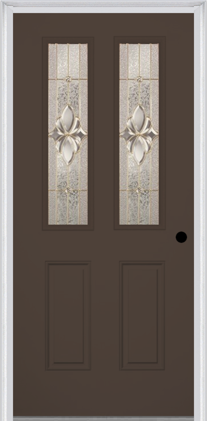 MMI 2-1/2 Lite 2 Panel 6'8" Fiberglass Smooth Heirlooms Brass Or Heirlooms Satin Nickel Decorative Glass Exterior Prehung Door 692
