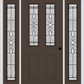 MMI 2-1/2 LITE 2 PANEL 6'8" FIBERGLASS SMOOTH JAMESTOWN PATINA EXTERIOR PREHUNG DOOR WITH 2 FULL LITE JAMESTOWN PATINA DECORATIVE GLASS SIDELIGHTS 692