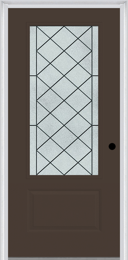 MMI 3/4 Lite 1 Panel 3'0" X 6'8" Fiberglass Smooth Harris Patina Decorative Glass Exterior Prehung Door 608