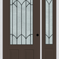 MMI 3/4 LITE 2 PANEL 6'8" FIBERGLASS SMOOTH MONTCLAIRE WROUGHT IRON EXTERIOR PREHUNG DOOR WITH 1 MONTCLAIRE WROUGHT IRON 3/4 LITE DECORATIVE GLASS SIDELIGHT 607