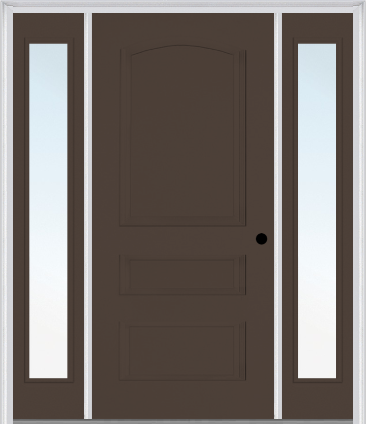 MMI 3 Panel 3'0" X 6'8" Fiberglass Smooth Exterior Prehung Door With 2 Full Lite Clear Or Privacy/Textured Glass Sidelights 31