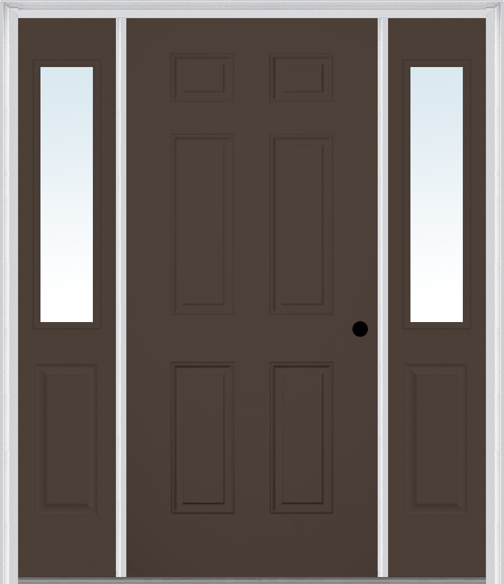MMI 6 Panel 3'0" X 6'8" Fiberglass Smooth Exterior Prehung Door With 2 Half Lite Clear Or Privacy/Textured Glass Sidelights 21