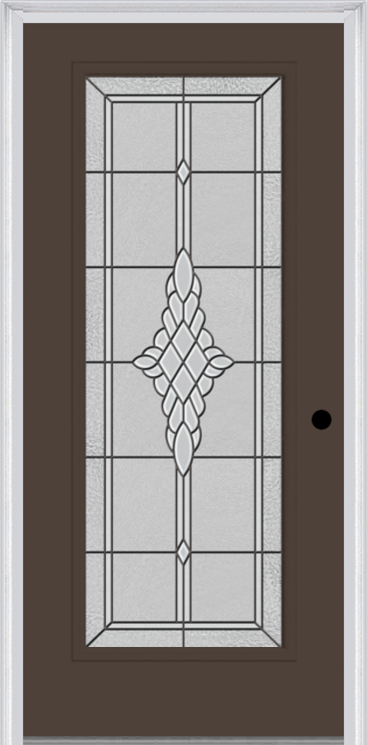 MMI Full Lite 6'8" Fiberglass Smooth Grace Nickel Or Grace Patina Decorative Glass Exterior Prehung Door 686