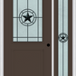 MMI 1/2 Lite 1 Panel 6'8" Fiberglass Smooth Elegant Star Wrought Iron Exterior Prehung Door With 1 Full Lite Elegant Star Wrought Iron Decorative Glass Sidelight 682
