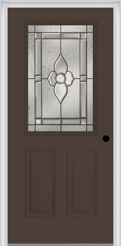 MMI 1/2 Lite 2 Panel 6'8" Fiberglass Smooth Nouveau Nickel Or Nouveau Patina Decorative Glass Exterior Prehung Door 684