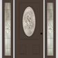 MMI SMALL OVAL 2 PANEL 6'8" FIBERGLASS SMOOTH HEIRLOOMS BRASS OR HEIRLOOMS SATIN NICKEL EXTERIOR PREHUNG DOOR WITH 2 FULL LITE HEIRLOOMS BRASS/SATIN NICKEL DECORATIVE GLASS SIDELIGHTS 949