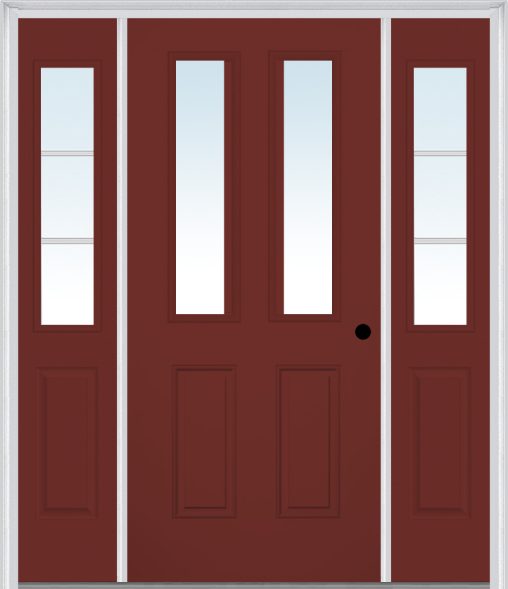 MMI 2-1/2 Lite 2 Panel 3'0" X 6'8" Fiberglass Smooth Exterior Prehung Door With 2 Half Lite SDL Grilles Glass Sidelights 62