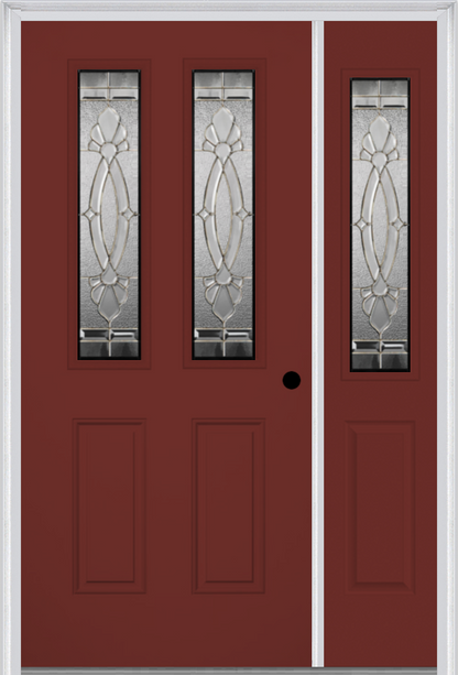 MMI 2-1/2 Lite 2 Panel 6'8" Fiberglass Smooth Belaire Zinc Exterior Prehung Door With 1 Half Lite Belaire Zinc Decorative Glass Sidelight 692