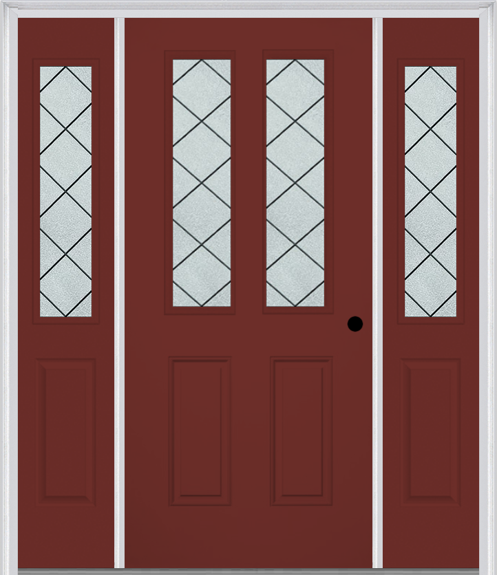 MMI 2-1/2 Lite 2 Panel 6'8" Fiberglass Smooth Harris Patina Exterior Prehung Door With 2 Half Lite Harris Patina Decorative Glass Sidelights 692