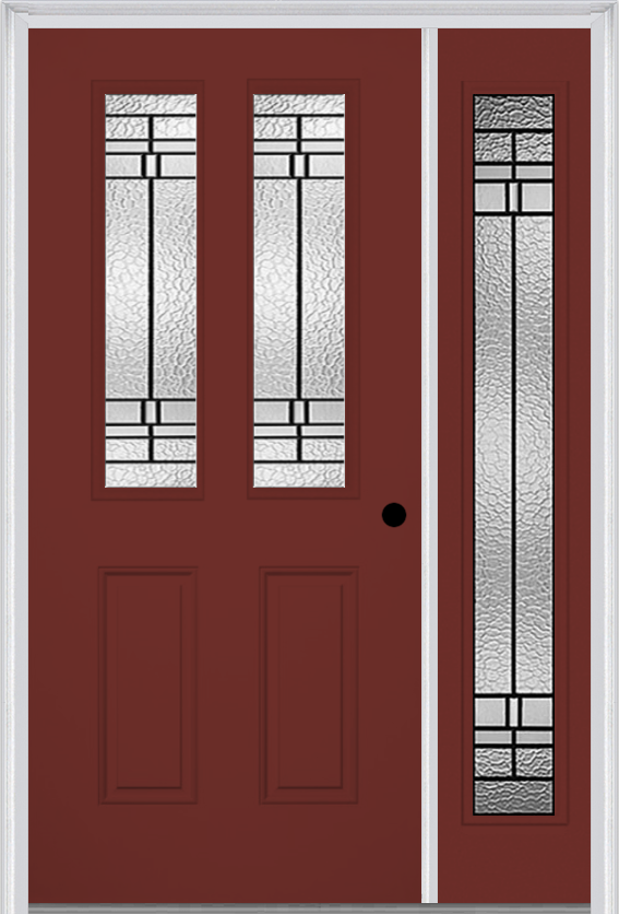 MMI 2-1/2 Lite 2 Panel 6'8" Fiberglass Smooth Pembrook Patina Exterior Prehung Door With 1 Full Lite Pembrook Patina Decorative Glass Sidelight 692