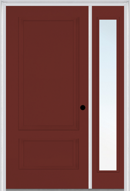 MMI 2 Panel 3'0" X 6'8" Fiberglass Smooth Exterior Prehung Door With 1 Full Lite Clear Or Privacy/Textured Glass Sidelight 110