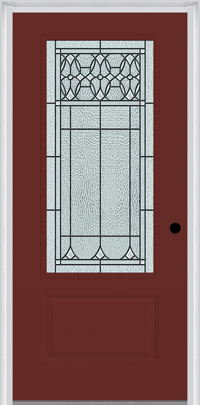 MMI 3/4 Lite 1 Panel 3'0" X 6'8" Fiberglass Smooth Selwyn Patina Decorative Glass Exterior Prehung Door 608