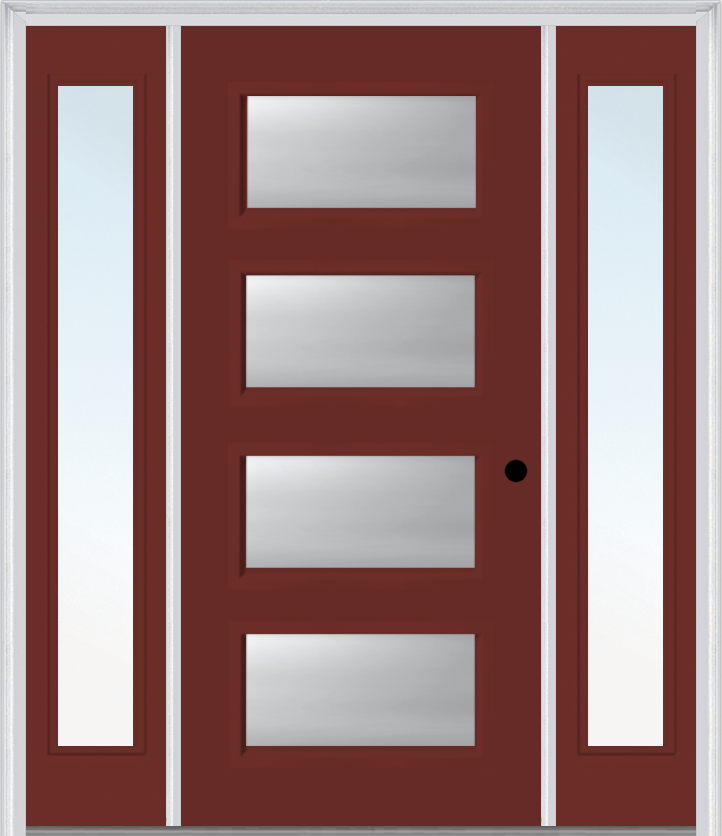 MMI 4 Lite 3'0" X 6'8" Fiberglass Smooth Clear Or Frosted Glass Exterior Prehung Door With 2 Craftsman Full Lite Low-E Sidelights 651H4