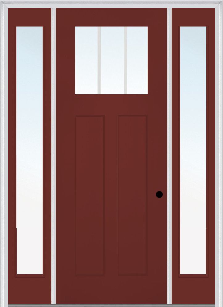 MMI Craftsman 2 Panel Shaker Direct Glazed 3'0" X 8'0" Fiberglass Smooth Pro Clear Low-E Glass Exterior Prehung Door With 2 Full Lite Low-E 12 Inches Sidelights 868