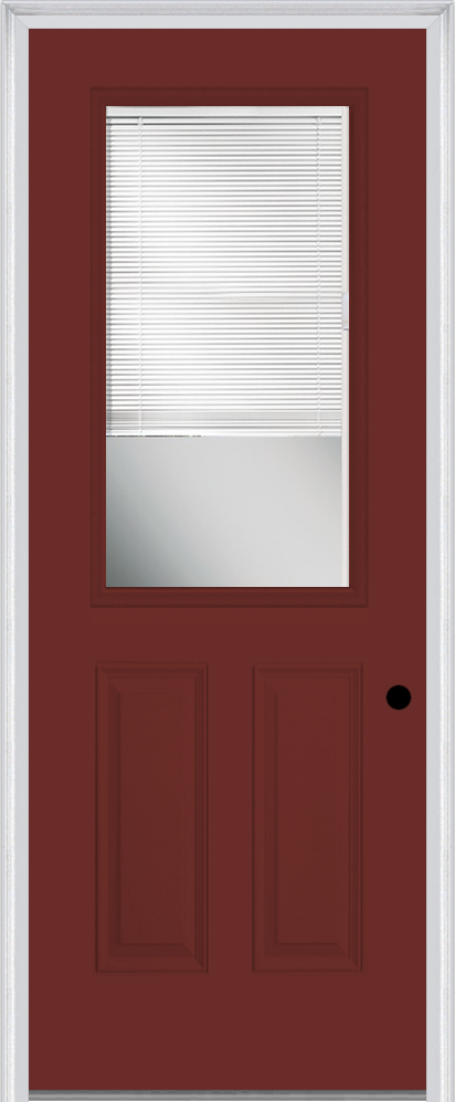 MMI 1/2 Lite 2 Panel Raise/Lower Blinds 3'0" X 8'0" Fiberglass Smooth Clear Glass Finger Jointed Primed Exterior Prehung Door 906 RLB