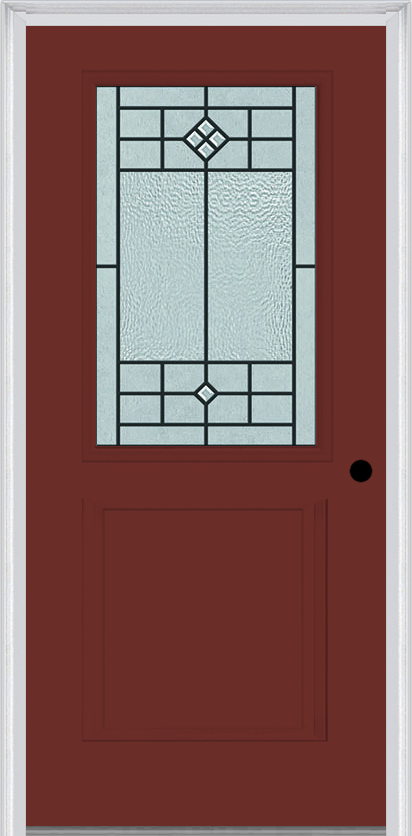 MMI 1/2 Lite 1 Panel 6'8" Fiberglass Smooth Beaufort Patina Decorative Glass Exterior Prehung Door 682