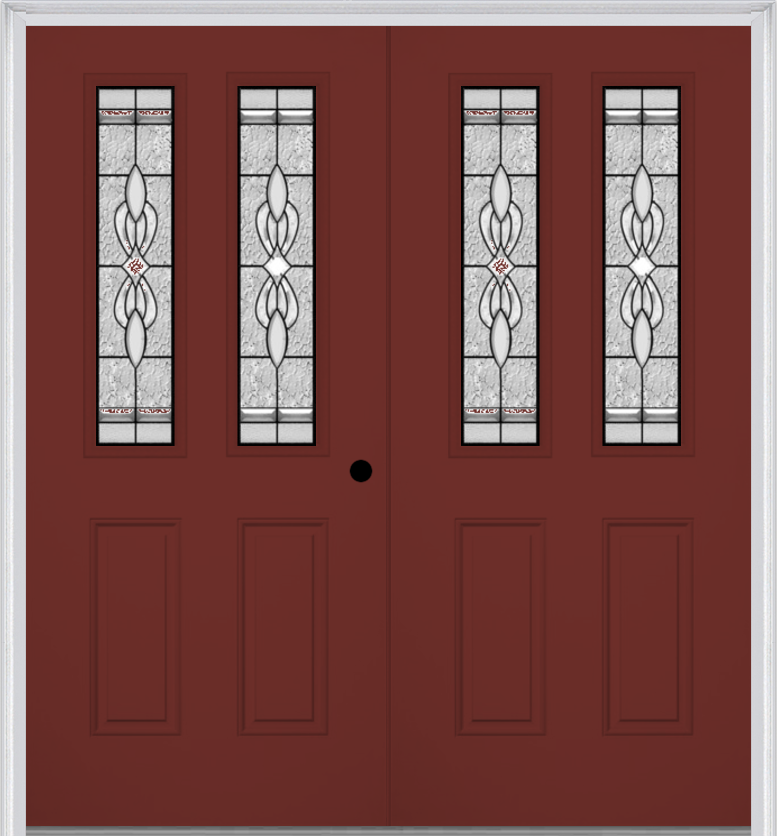 MMI TWIN/DOUBLE 2-1/2 LITE 2 PANEL 6'8" FIBERGLASS SMOOTH JAMESTOWN PATINA DECORATIVE GLASS EXTERIOR PREHUNG DOOR 692