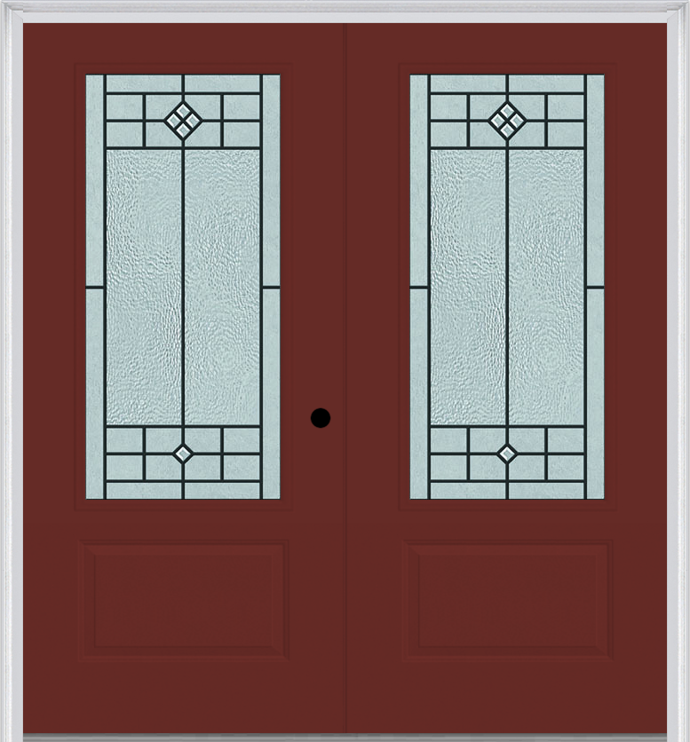 MMI TWIN/DOUBLE 3/4 LITE 1 PANEL 6'0" X 6'8" FIBERGLASS SMOOTH BEAUFORT PATINA DECORATIVE GLASS EXTERIOR PREHUNG DOOR 608