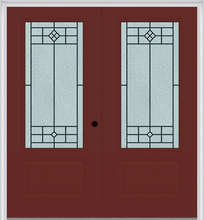 MMI TWIN/DOUBLE 3/4 LITE 1 PANEL 6'0" X 6'8" FIBERGLASS SMOOTH BEAUFORT PATINA DECORATIVE GLASS EXTERIOR PREHUNG DOOR 608