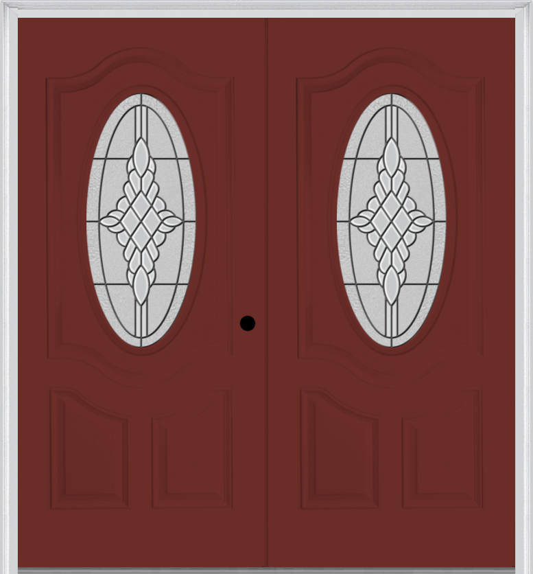 MMI Twin/Double Small Oval 2 Panel Deluxe 6'8" Fiberglass Smooth Grace Nickel Or Grace Patina Decorative Glass Exterior Prehung Door 749