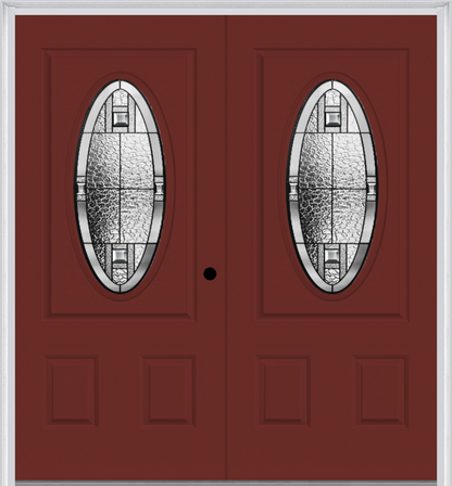 MMI Twin/Double Small Oval 2 Panel 6'8" Fiberglass Smooth Noble Patina Decorative Glass Exterior Prehung Door 949