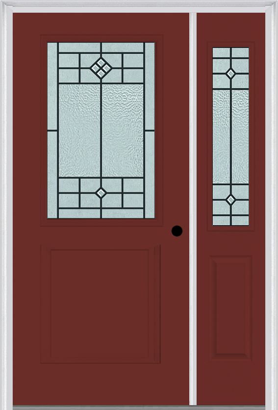 MMI 1/2 Lite 1 Panel 6'8" Fiberglass Smooth Beaufort Patina Exterior Prehung Door With 1 Half Lite Beaufort Patina Decorative Glass Sidelight 682