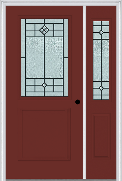 MMI 1/2 Lite 1 Panel 6'8" Fiberglass Smooth Beaufort Patina Exterior Prehung Door With 1 Half Lite Beaufort Patina Decorative Glass Sidelight 682