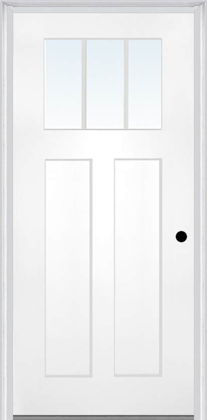 MMI Craftsman 2 Panel Shaker 3'0" X 6'8" Fiberglass Smooth Clear Or SDL Low-E Glass Finger Jointed Primed Exterior Prehung Door 866, 867SDL, Or 868SDL