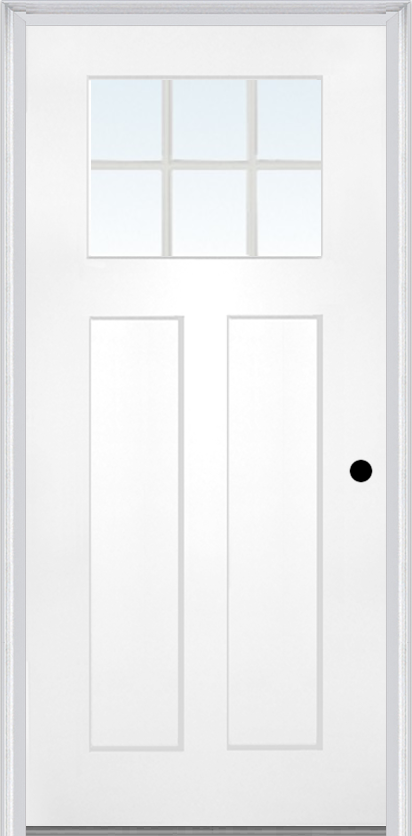 MMI Craftsman 2 Panel Shaker 3'0" X 6'8" Fiberglass Smooth Clear Or SDL Low-E Glass Finger Jointed Primed Exterior Prehung Door 866, 867SDL, Or 868SDL