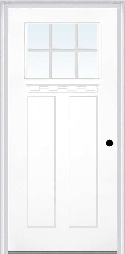 MMI Craftsman 2 Panel Shaker With Shelf 3'0" X 6'8" Fiberglass Smooth Clear Or SDL Low-E Glass Finger Jointed Primed Exterior Prehung Door 866, 867SDL, Or 868SDL
