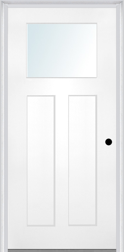 MMI Craftsman 2 Panel Shaker 3'0" X 6'8" Fiberglass Smooth Clear Or SDL Low-E Glass Finger Jointed Primed Exterior Prehung Door 866, 867SDL, Or 868SDL