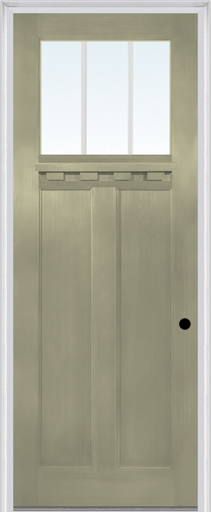 MMI Craftsman 2 Panel Flush Glazed With Shelf 3'0" X 8'0" Fiberglass Fir Clear Glass Finger Jointed Primed Exterior Prehung Door 801,803, Or 806