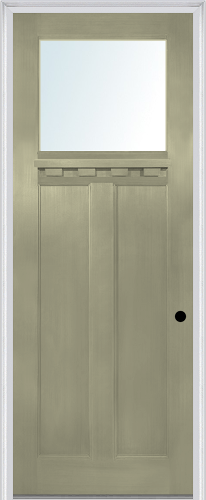 MMI Craftsman 2 Panel Flush Glazed With Shelf 3'0" X 8'0" Fiberglass Fir Clear Glass Finger Jointed Primed Exterior Prehung Door 801,803, Or 806
