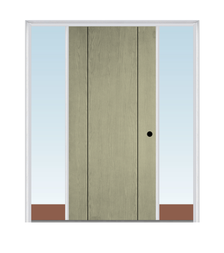 MMI Decorative Flush 3'0" X 6'8" Fiberglass Oak Finger Jointed Primed Exterior Prehung Door With 2 Direct Set Sidelights