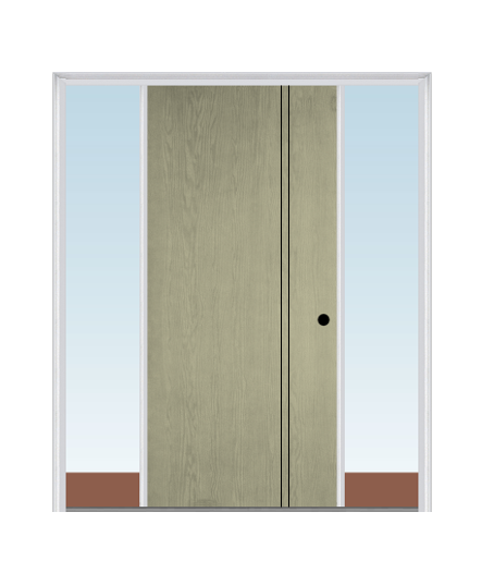 MMI Decorative Flush 3'0" X 6'8" Fiberglass Oak Finger Jointed Primed Exterior Prehung Door With 2 Direct Set Sidelights