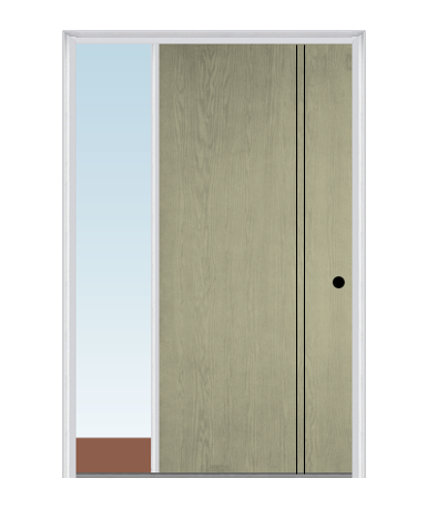 MMI Decorative Flush 3'0" X 6'8" Fiberglass Oak Finger Jointed Primed Exterior Prehung Door With 1 Direct Set Sidelight