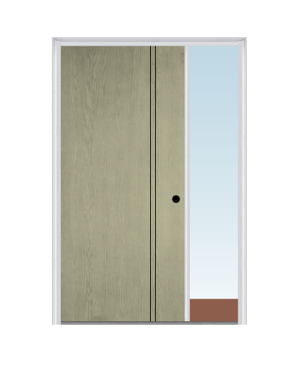 MMI Decorative Flush 3'0" X 6'8" Fiberglass Oak Finger Jointed Primed Exterior Prehung Door With 1 Direct Set Sidelight