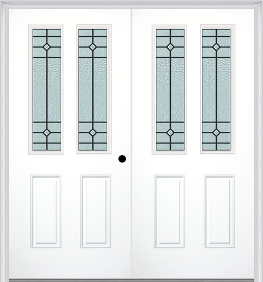 MMI TWIN/DOUBLE 2-1/2 LITE 2 PANEL 6'8" FIBERGLASS SMOOTH BEAUFORT PATINA DECORATIVE GLASS EXTERIOR PREHUNG DOOR 692