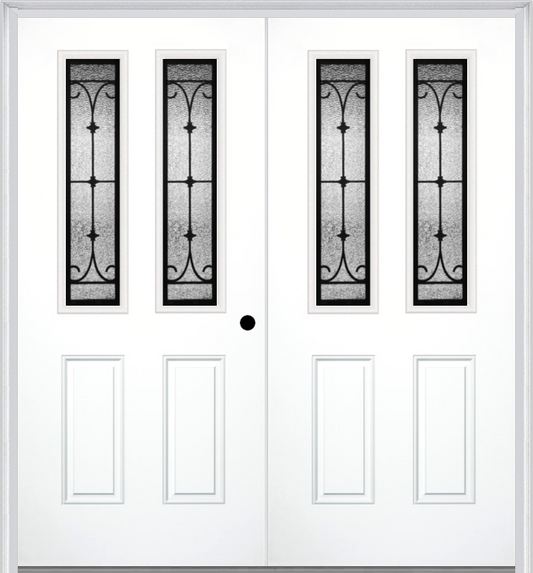 MMI TWIN/DOUBLE 2-1/2 LITE 2 PANEL 6'8" FIBERGLASS SMOOTH CHATEAU WROUGHT IRON DECORATIVE GLASS EXTERIOR PREHUNG DOOR 692