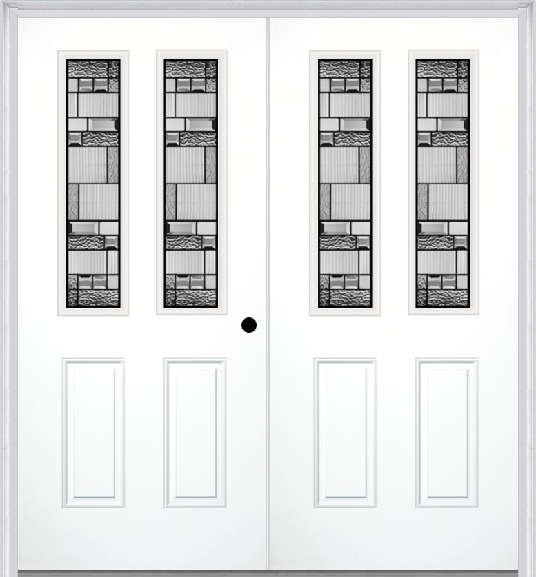 MMI TWIN/DOUBLE 2-1/2 LITE 2 PANEL 6'8" FIBERGLASS SMOOTH METRO PATINA DECORATIVE GLASS EXTERIOR PREHUNG DOOR 692