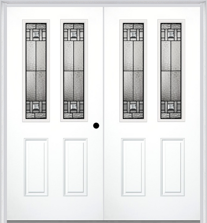 MMI TWIN/DOUBLE 2-1/2 LITE 2 PANEL 6'8" FIBERGLASS SMOOTH NOBLE PATINA DECORATIVE GLASS EXTERIOR PREHUNG DOOR 692