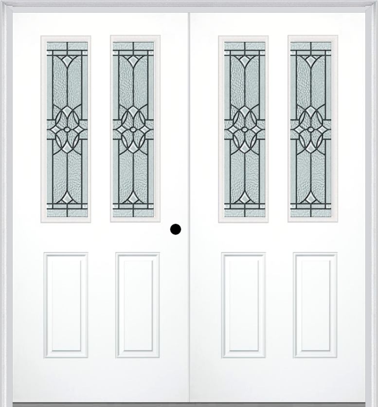 MMI TWIN/DOUBLE 2-1/2 LITE 2 PANEL 6'8" FIBERGLASS SMOOTH SELWYN PATINA DECORATIVE GLASS EXTERIOR PREHUNG DOOR 692
